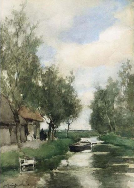 A Farm On The Waterfront Oil Painting by Jan Hendrik Weissenbruch