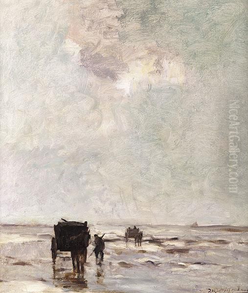 Beach At Scheveningen Oil Painting by Jan Hendrik Weissenbruch