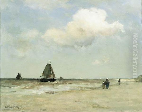 Bomschuiten At Sea On A Cloudy Day Oil Painting by Jan Hendrik Weissenbruch