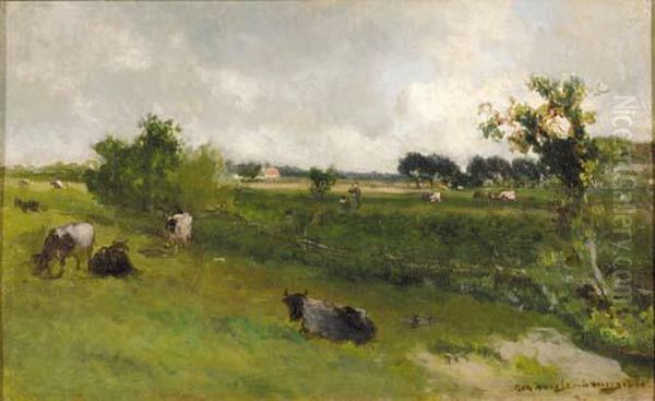 Grazing Cows In A Polder Landscape Oil Painting by Jan Hendrik Weissenbruch