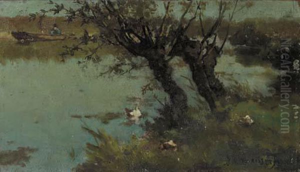 A Willow By A Brook In Summer Oil Painting by Jan Hendrik Weissenbruch