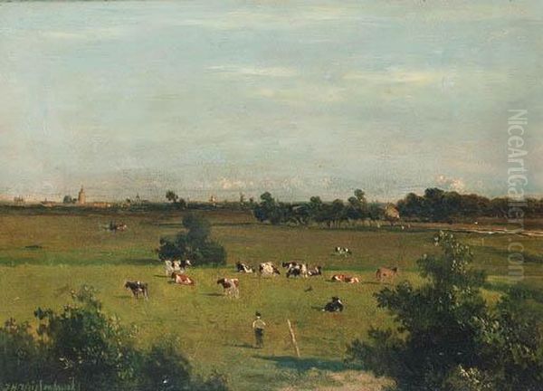 A Panoramic Summer Landscape With The Hague In The Distance Oil Painting by Jan Hendrik Weissenbruch