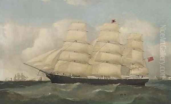 A three-master passing Dover Oil Painting by Frederick Tudgay