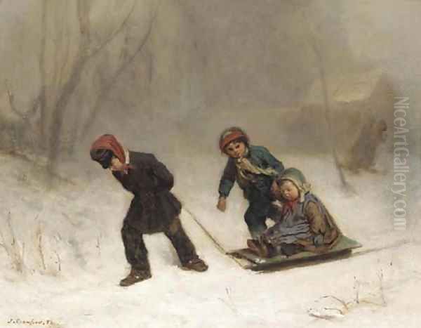 Returning from the wood in winter Oil Painting by James Crawford Thom