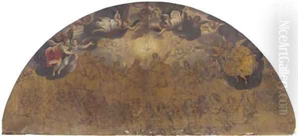 The Holy Trinity with angels, putti and a congregation of saints Design for an apsidal ceiling Oil Painting by Giovanni Battista (Il Malosso) Trotti