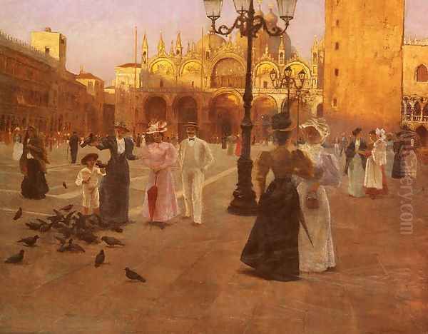 Piazza San Marco, Venice Oil Painting by Romolo Tessari