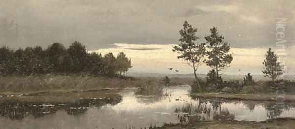 Early Morning on the Lake Oil Painting by Wincenty Trojanowski