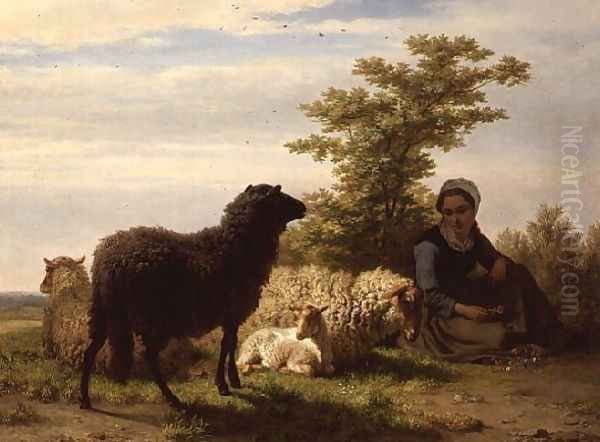 The Shepherdess Oil Painting by Charles Philogene Tschaggeny