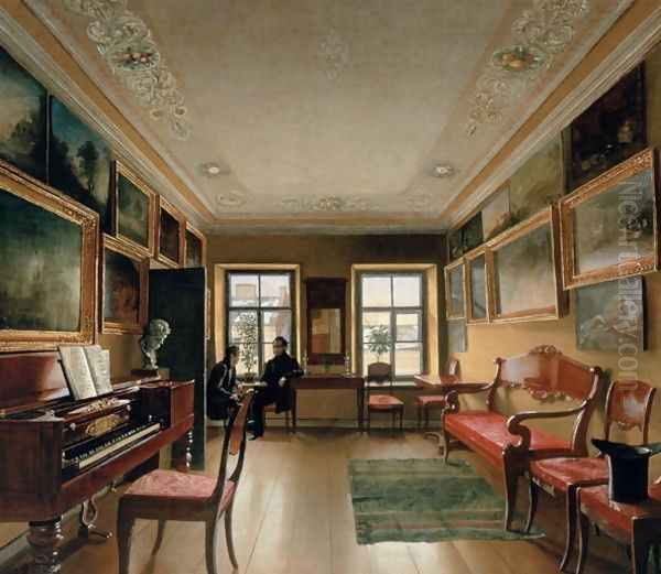 Interior of a Manor House, 1830s Oil Painting by Alexei Vasilievich Tyranov