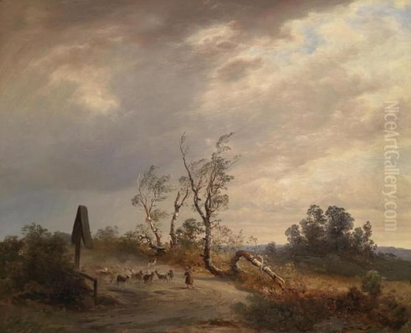 Returning Home Before An Approaching Storm Oil Painting by Joseph Wenglein