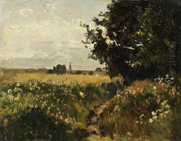 Sommerliche Feldwiesenlandschaft Oil Painting by Joseph Wenglein