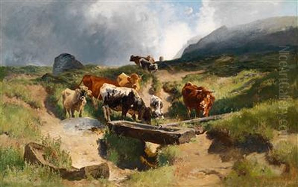 Tranke Auf Deralm Oil Painting by Joseph Wenglein