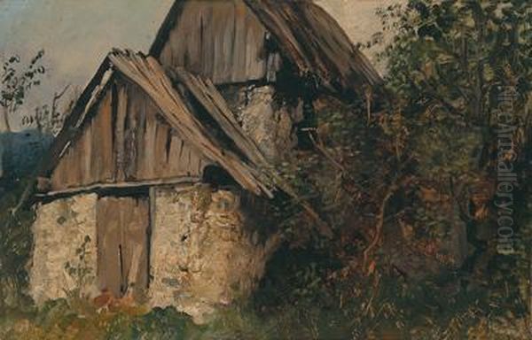 Old Barn Oil Painting by Joseph Wenglein