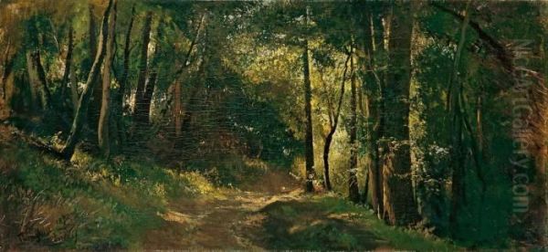 Waldlandschaft. Oil Painting by Joseph Wenglein