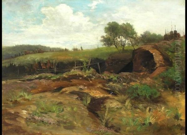 Torfgewinnung Im Dachauer Moos Oil Painting by Joseph Wenglein