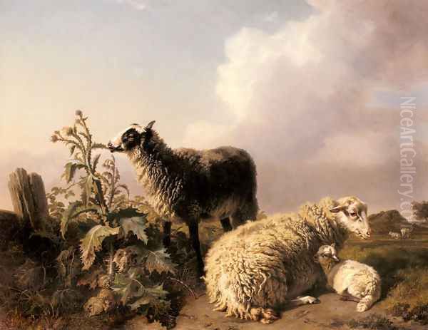 Les Moutons Oil Painting by Edmond Jean Baptiste Tschaggeny