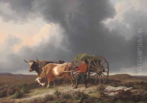 Hurrying home before the storm Oil Painting by Edmond Jean Baptiste Tschaggeny