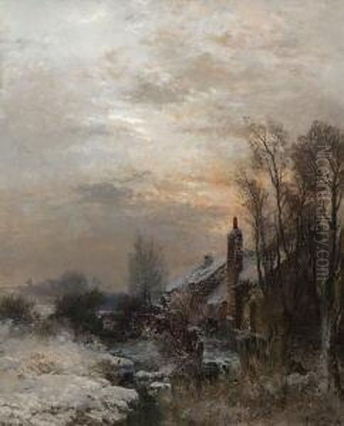 Winterlandschaft. Oil Painting by Joseph Wenglein