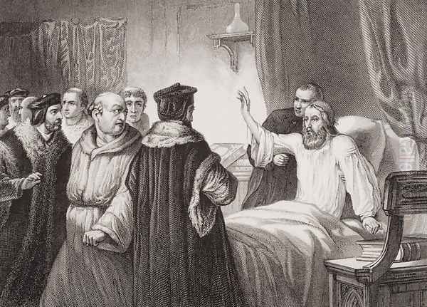 John Wycliffe c.1330-84 on his sickbed assailed by the friars at Oxford, 1378, from Illustrations of English and Scottish History Volume I Oil Painting by George Housman Thomas