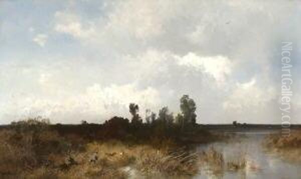 Herbstliche
 Moorlandschaft. Oil Painting by Joseph Wenglein