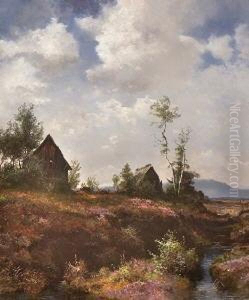 Holzstadel In
 Moorlandschaft. Oil Painting by Joseph Wenglein