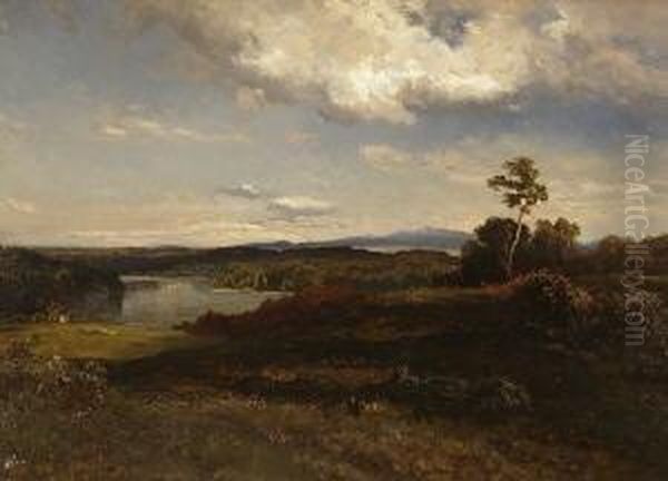 Landschaft Mit See Vor Dem
 Gebirge. Oil Painting by Joseph Wenglein