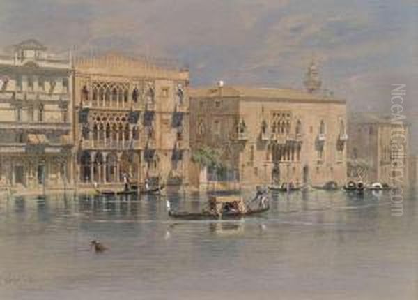 Venice. 
The Palaces Miani Coletti Giusti And Ca' D'oro At The Grand Canal. Oil Painting by Carl Friedrich H. Werner