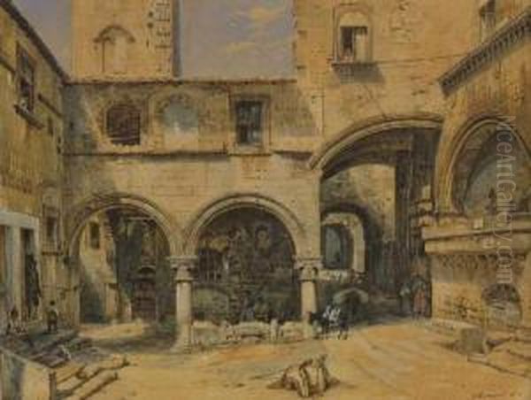 Viterbo - Piazza San Pellegrino. Oil Painting by Carl Friedrich H. Werner