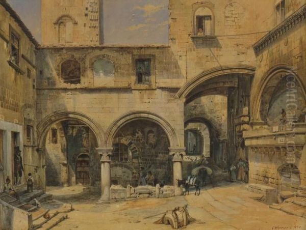 Viterbo - Piazza San Pellegrino Oil Painting by Carl Friedrich H. Werner