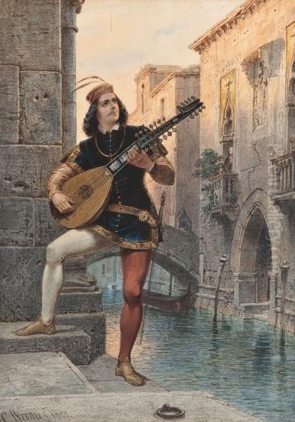 The Mandolin Player Oil Painting by Carl Friedrich H. Werner