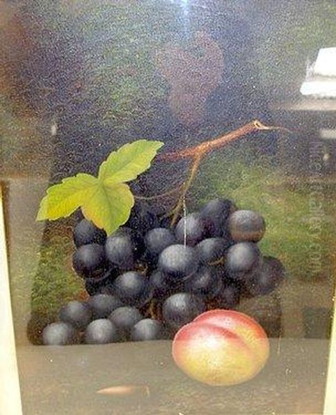 Still Life Study With Black Grapes And A Peach Oil Painting by Carl Friedrich H. Werner