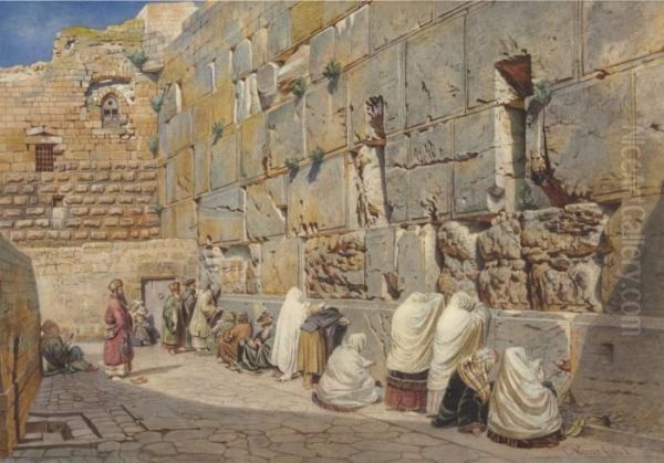 Klagemauer Der Juden: The Wailing Wall, Jerusalem Oil Painting by Carl Friedrich H. Werner