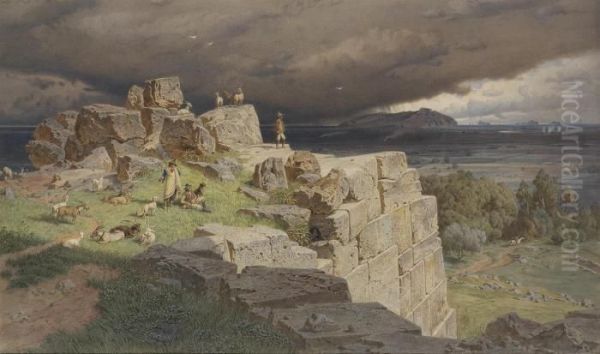 Cyclopean Walls, Mycenae Oil Painting by Carl Friedrich H. Werner