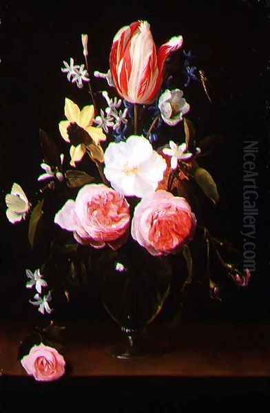 Still life with flowers in a glass vase Oil Painting by Jan Philip van Thielen