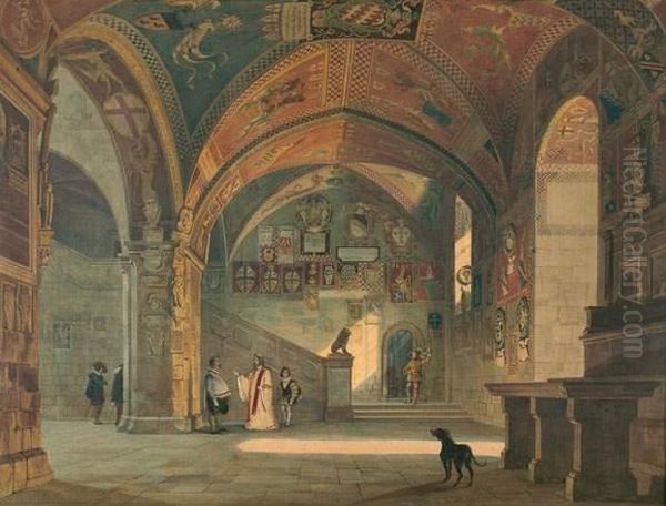 Treppenhalle In Einem Italienischen Rathaus Des Mittelalters. Oil Painting by Carl Friedrich H. Werner