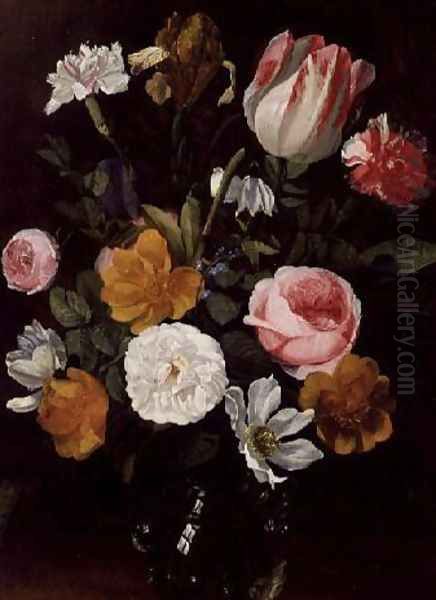 Still Life of Flowers in a Glass Vase Oil Painting by Jan Philip van Thielen