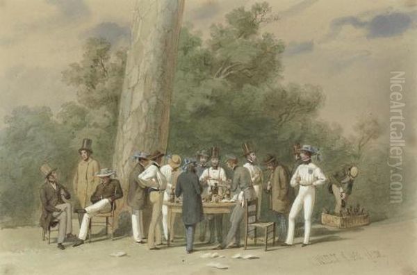 The Tea Interval Druing A Grand 
Cricket Match In Rome, Between Eton And The Rest Of The World Oil Painting by Carl Friedrich H. Werner