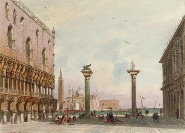 The Columns Of San Marco And San Teodoro With The San Giorgio Maggiore Beyond, Venice Oil Painting by Carl Friedrich H. Werner