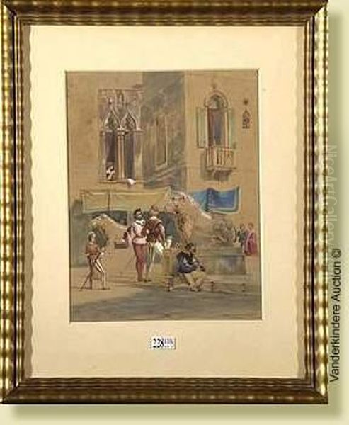 Piazzetta Del Leoni Animee Oil Painting by Carl Friedrich H. Werner