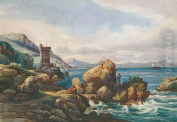 La Costa A Terracina Oil Painting by Carl Friedrich H. Werner