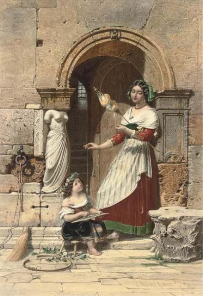 Spinning A Yarn Oil Painting by Carl Friedrich H. Werner