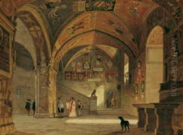 Treppenhalle In Einem Italienischen Rathaus Des Mittelalters Oil Painting by Carl Friedrich H. Werner