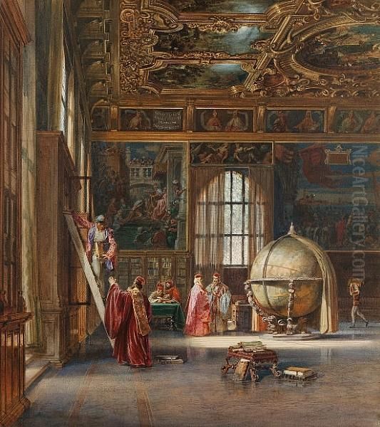 The Interior Of The Sansovino Hall, The Marciana Library, Venice Oil Painting by Carl Friedrich H. Werner