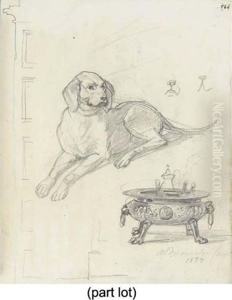 Study Of A Dog At Aldermaston Court Oil Painting by Carl Friedrich H. Werner