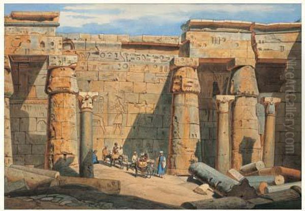 La Cour Du Temple De Medinet-abou Oil Painting by Carl Friedrich H. Werner