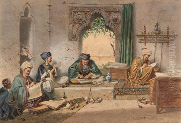 The Turkish Scriptorium Oil Painting by Carl Friedrich H. Werner