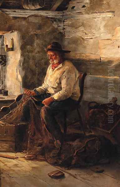 Mending The Nets Oil Painting by Henry Spernon Tozer