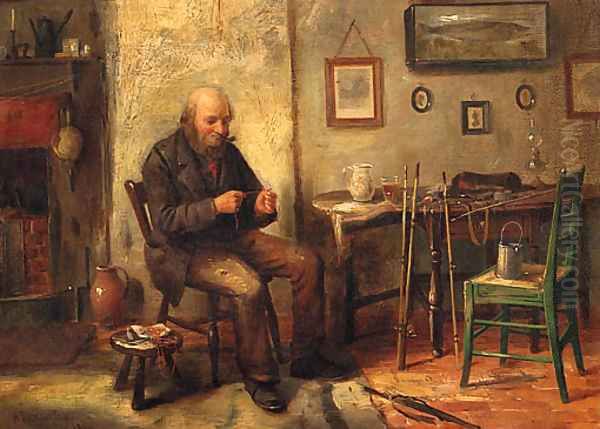 An Angler Preparing His Bait Oil Painting by Henry Spernon Tozer