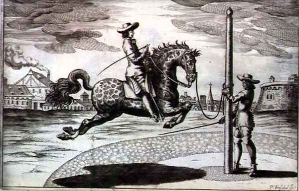 A Horse en Capriole from New Treatise for Breeding Horses written by Winters, Stuterey and Reit-Schul, engraved by the artist, pub. 1672 Oil Painting by Peter Paul Troschel