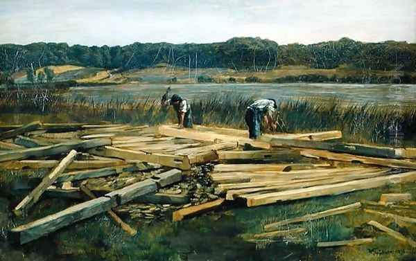 Building Site at Wesslingersee, 1876 Oil Painting by Heinrich Wilhelm Truebner